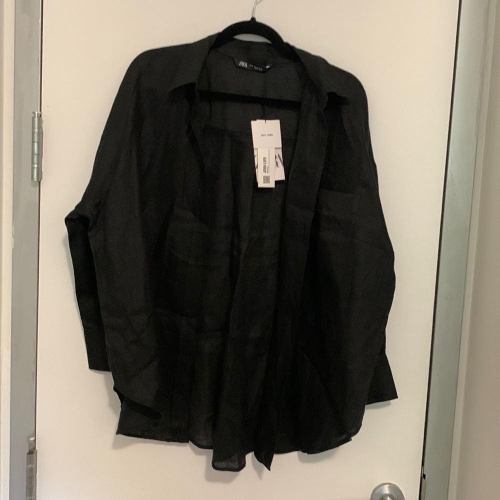 Zara 100% linen shirt NWT (white, women's size M)